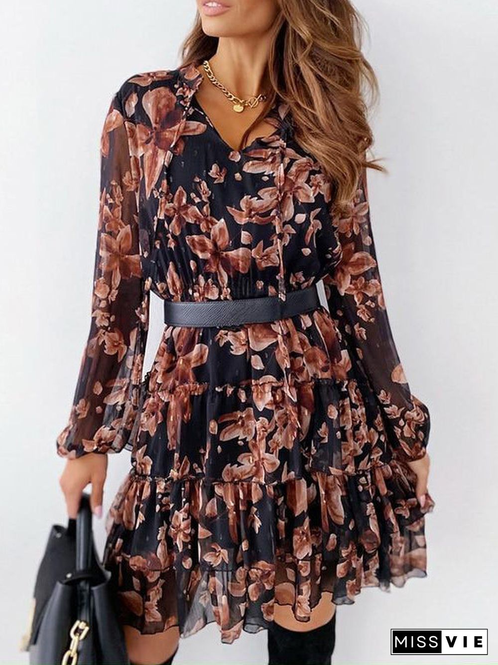 Jenesis Lace-Up Ruffle Dress