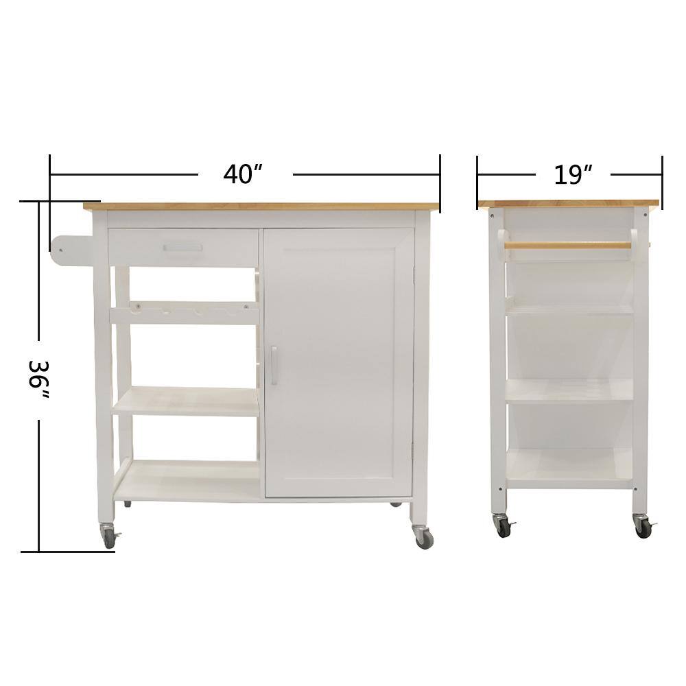 Tileon White Wood 40 in. Kitchen Island with Drawer Storage Shelves and Wine Rack AYBSZHD2721