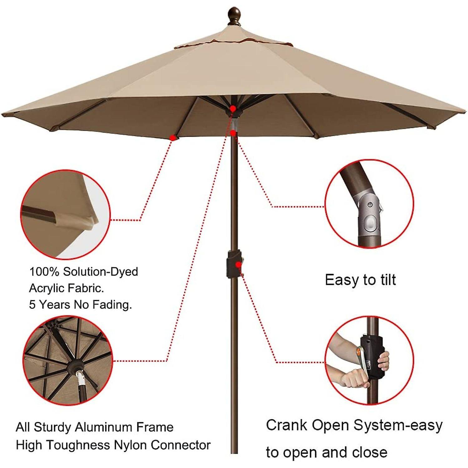 Usa 10-year-non-fading Sunumbrella 9ft Market Umbrella Patio Umbrella Outdoor Table Umbrella With Ventilation，heather Beige