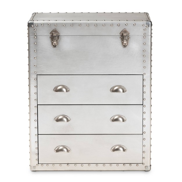 Serge Metal 3 Drawer Accent Storage Chest Silver Baxton Studio