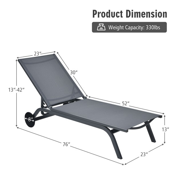 Tangkula Outdoor Aluminum Chaise Lounge Recliner Chair With Adjustable Backrest