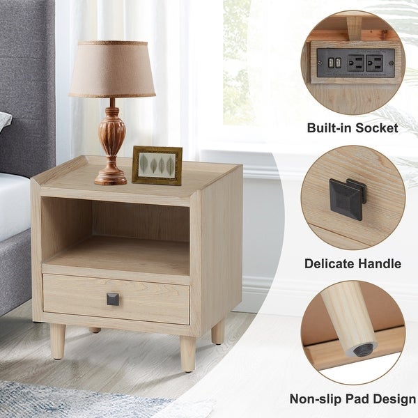 Nightstands Wood End Table with 1-Drawer and Open Shelf for Bedroom， Side Tabel for Living Room - - 36830102