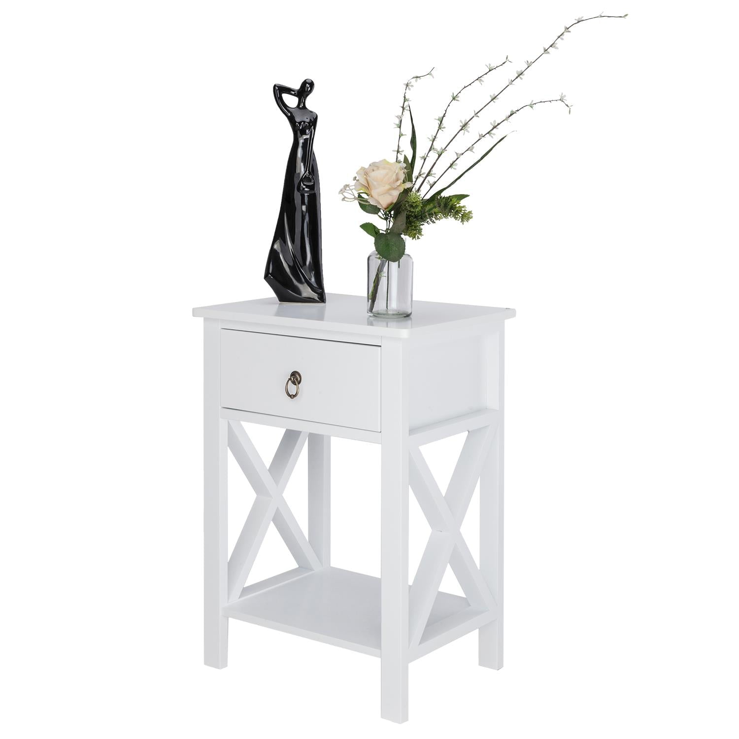 GoDecor Set of 2 Wood Contemporary Beside Table Nightstand,White