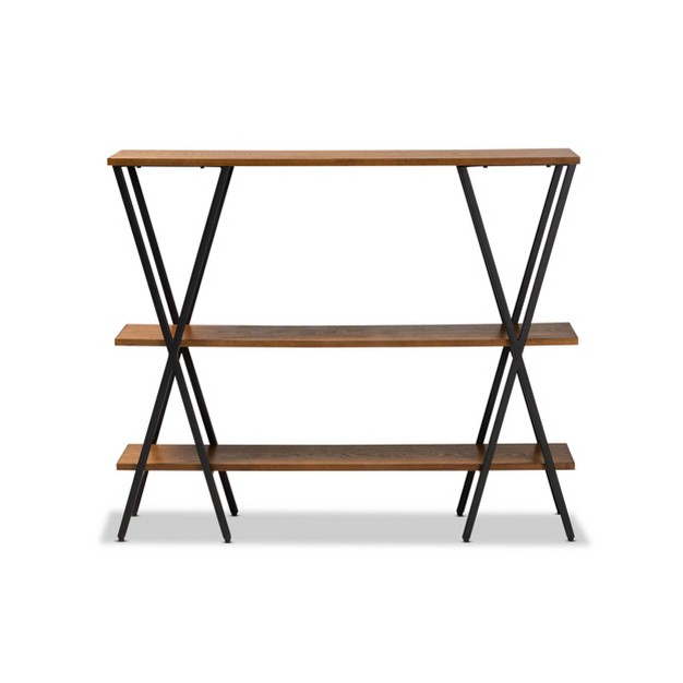 Norton Rustic And Industrial Wood And Black Metal Console Table Walnut Brown Baxton Studio