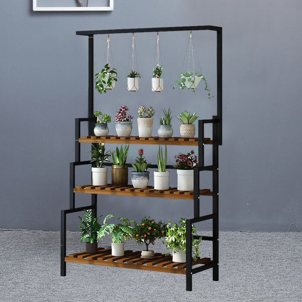 YIYIBYUS Flower Pot Stand Plant Hanging Rack Metal 3-Tier Display Shelf Planter Pot Holder for Patio Garden Corner Balcony Black