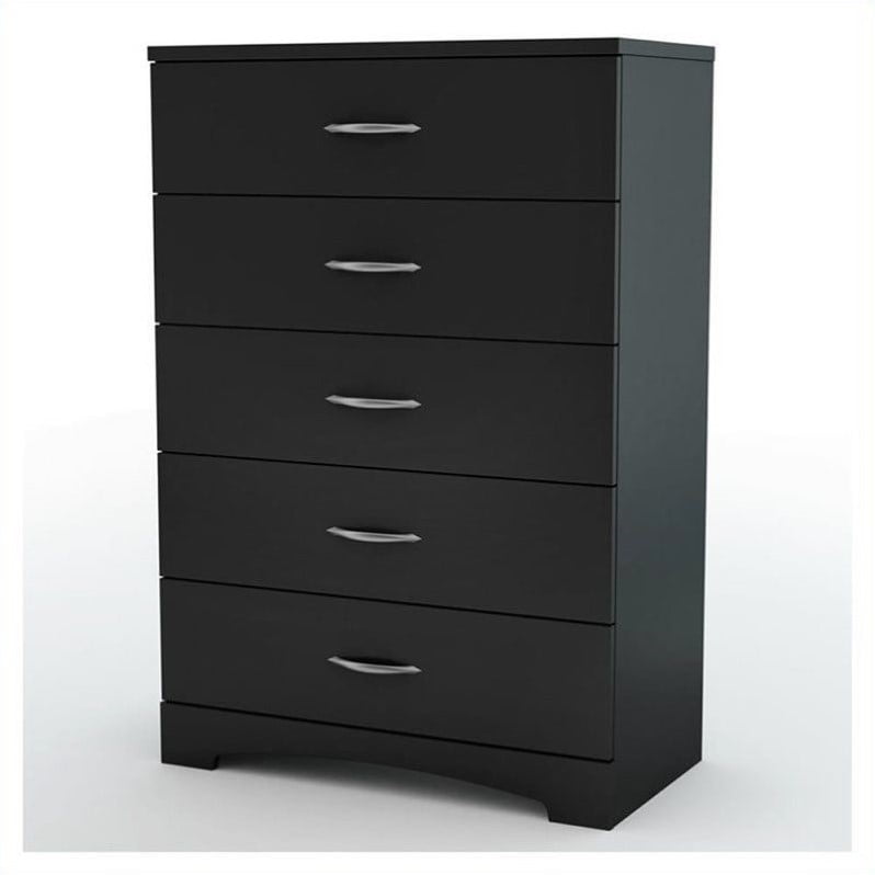 Home Square 2-Piece Set with 1-Drawer Nightstand & 5-Drawer Chest in Pure Black