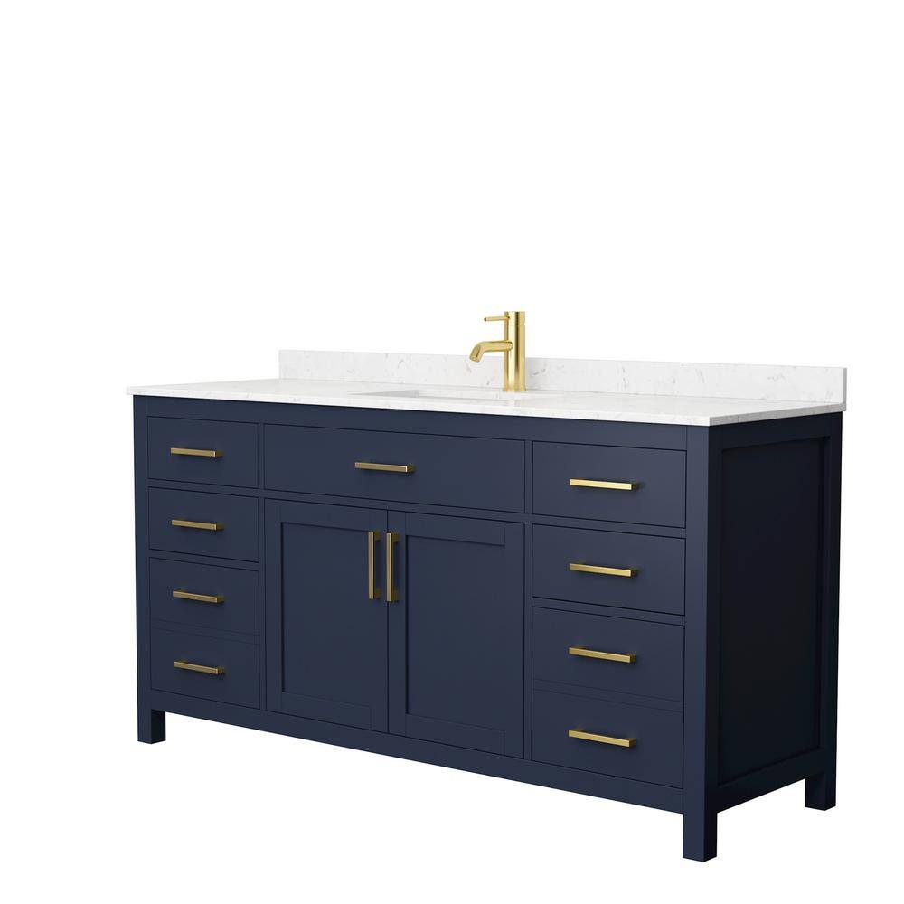 Wyndham Collection Beckett 66 in. W x 22 in. D Single Vanity in Dark Blue with Cultured Marble Vanity Top in Carrara with White Basin WCG242466SBLCCUNSMXX