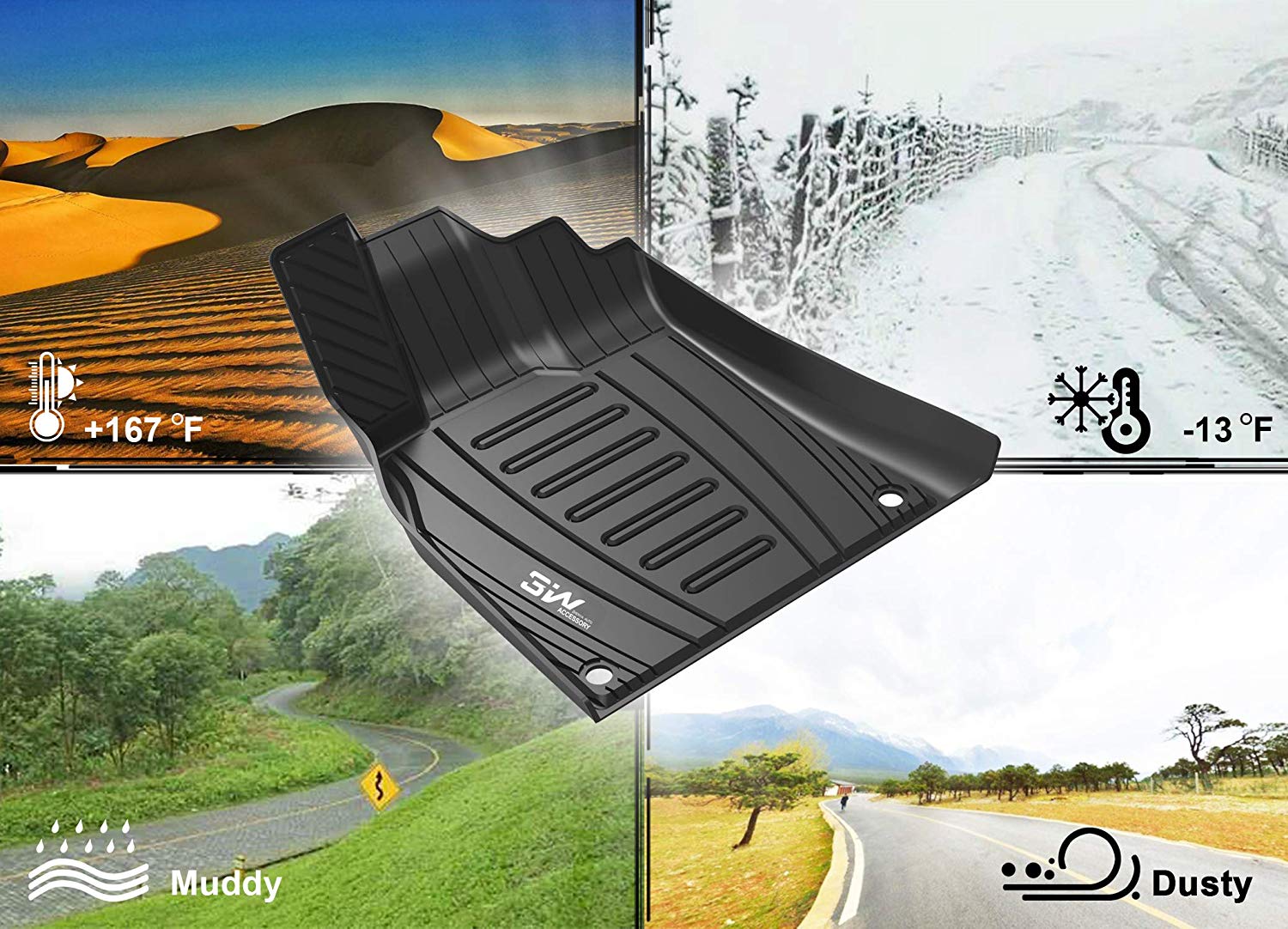 3W Floor Mats for Audi Q5 (2009-2017) - TPE Carpet Floor Mats Custom Fit Floor Liner Car Floor Pads All Weather Heavy Duty， Black