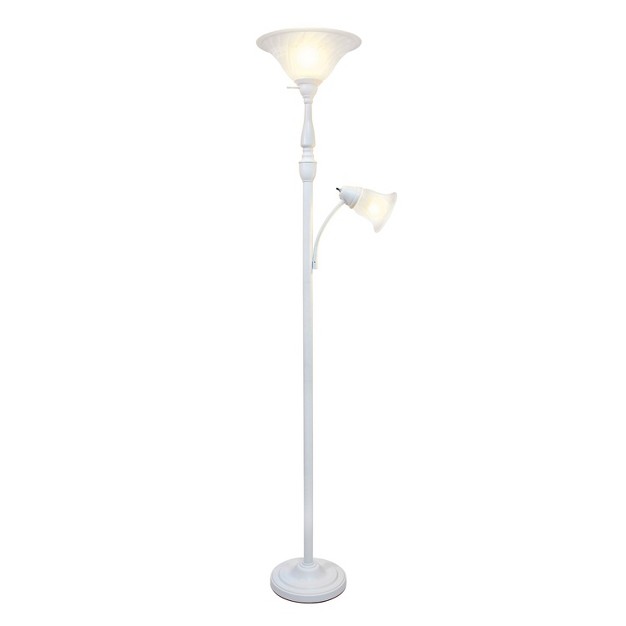 Torchiere Floor Lamp With Reading Light And Marble Glass Shade Lalia Home