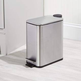 Dracelo 1.3 Gal. Rectangular Small Steel Step Trash Can Wastebasket in Chrome B07TLMRSYN