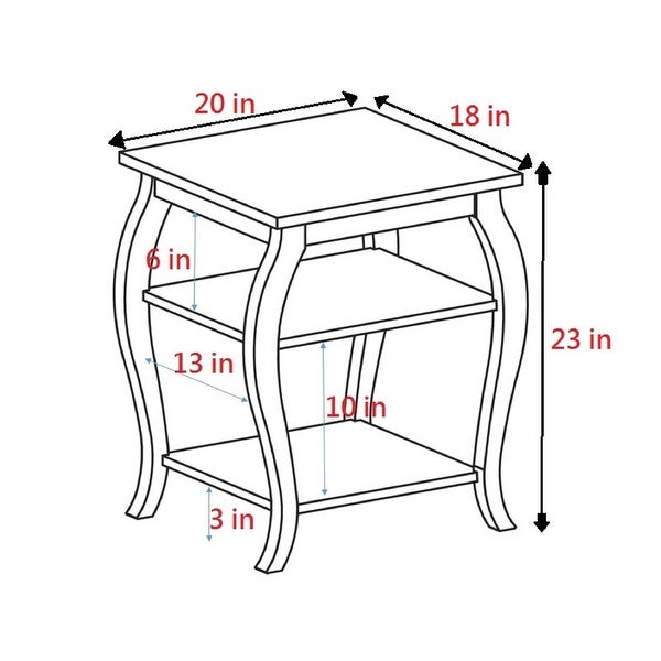 Becci Walnut Finish Wooden End Table with 2 Lower Shelves