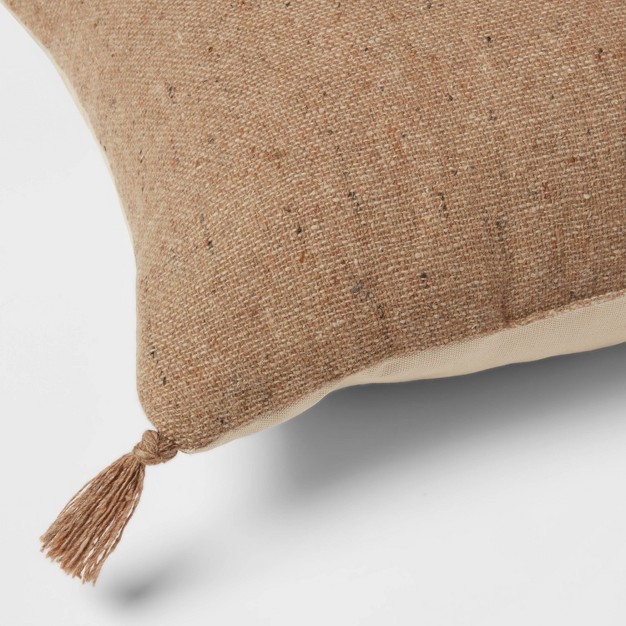 Oblong Traditional Tweed Decorative Throw Pillow Natural Brown