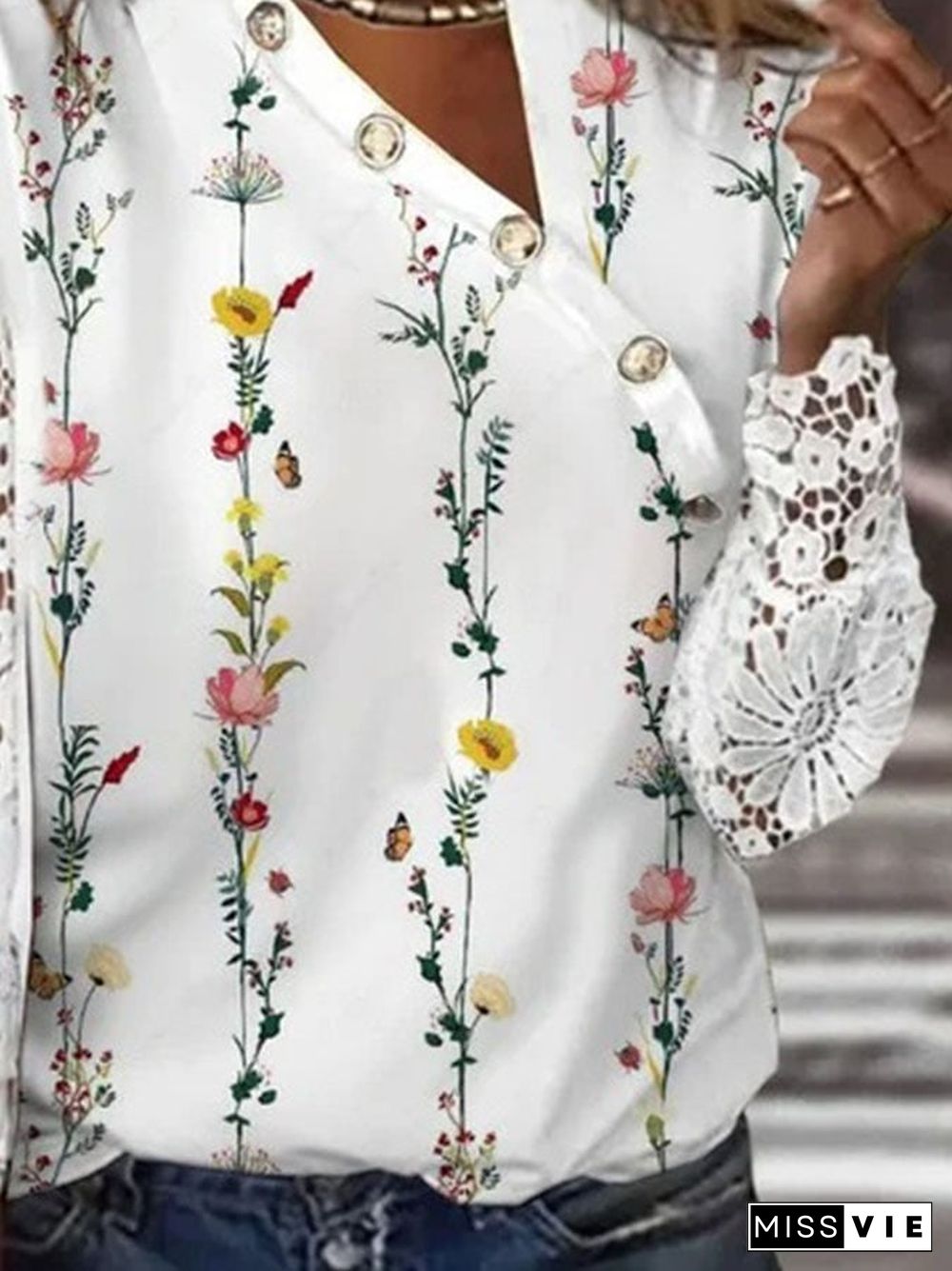 Loose And Comfortable Casual Button Printed T-shirt