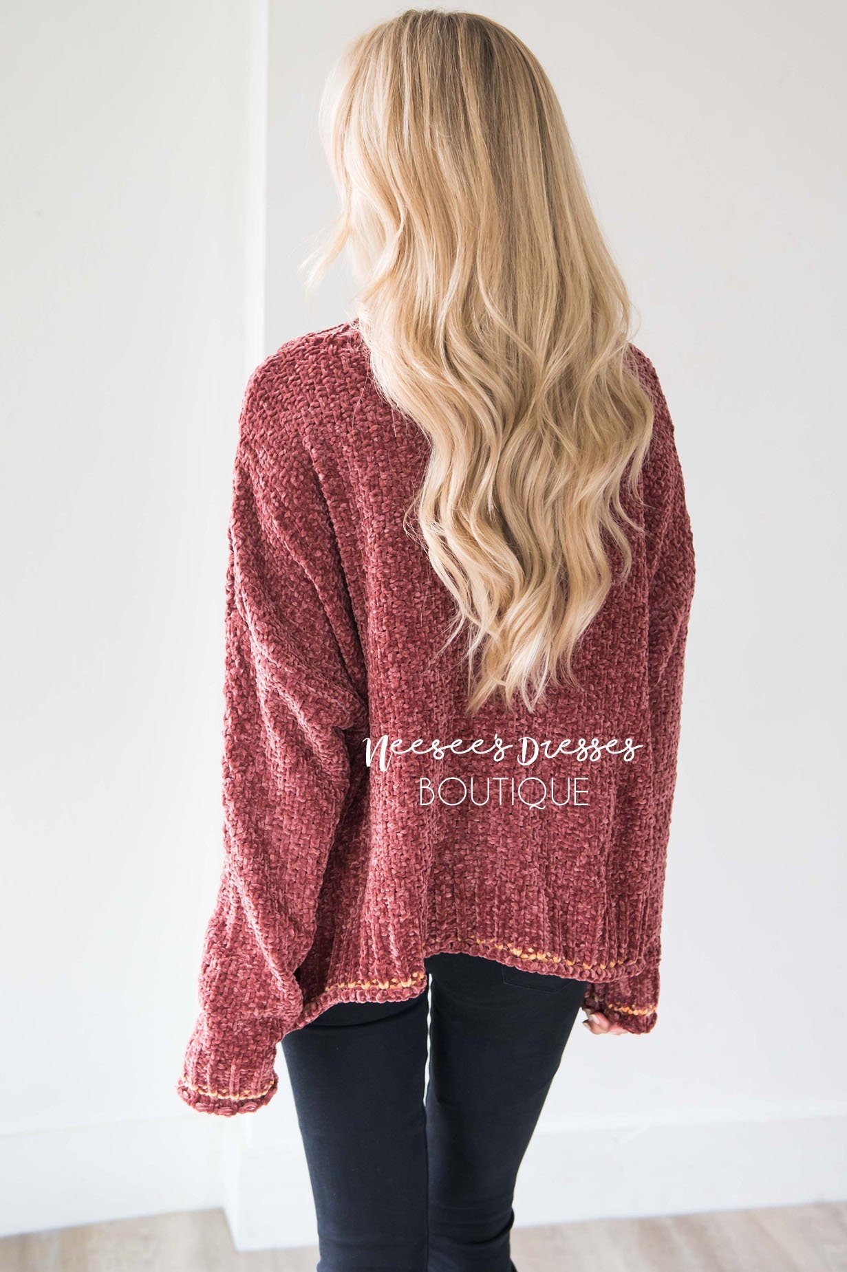 Soft Chenille Contrast Stitch Knit Sweater