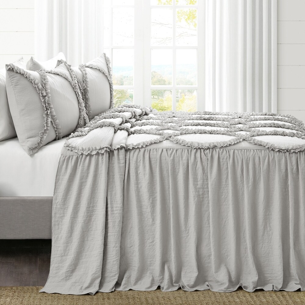 The Gray Barn Peony Grove Ruffled Embroidery 3 piece Bedspread Set