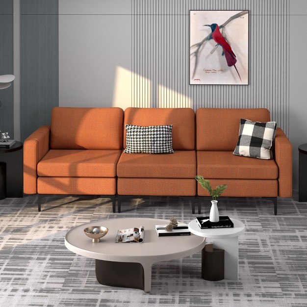 Costway Modular 3 seat Sofa Couch W Socket Usb Ports amp Side Storage Pocket Orange dark Grey