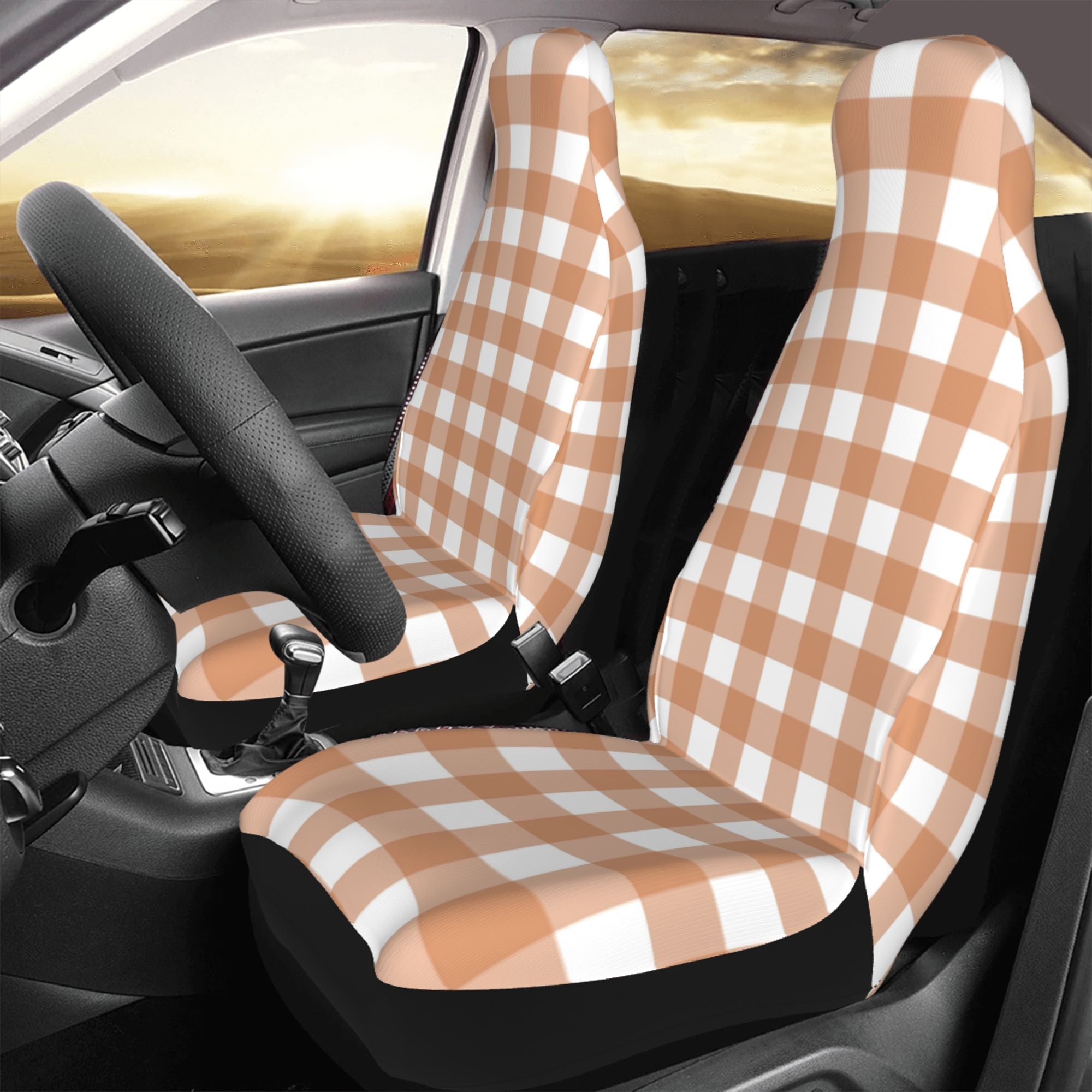 ZICANCN Car Seat Cover Brown Gingham Print Car Front Seat Covers Protectors ， Automotive Seat Covers for Cars Trucks Suv