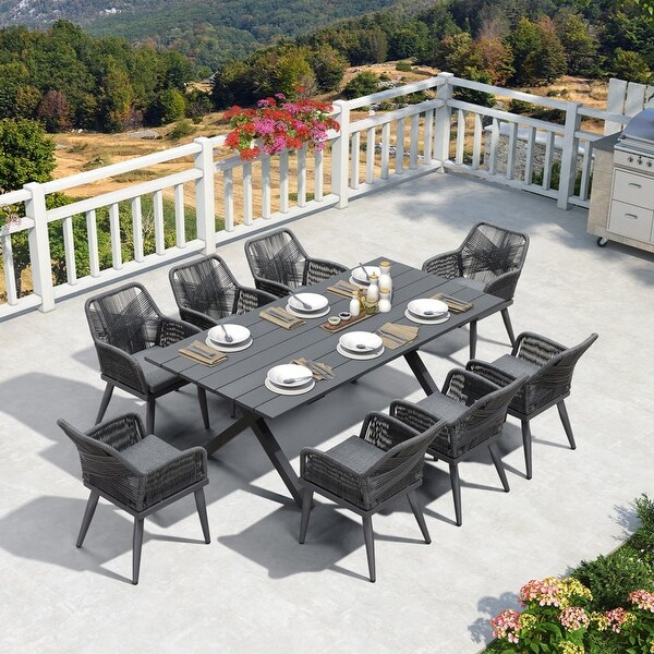 PURPLE LEAF PE Rattan Outdoor Dining Set with Aluminum Frame