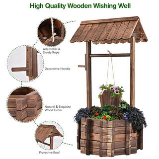 Costway 22 in. x 22 in. Brown Fir Wood Outdoor Planter (1-Pack) GHM0132