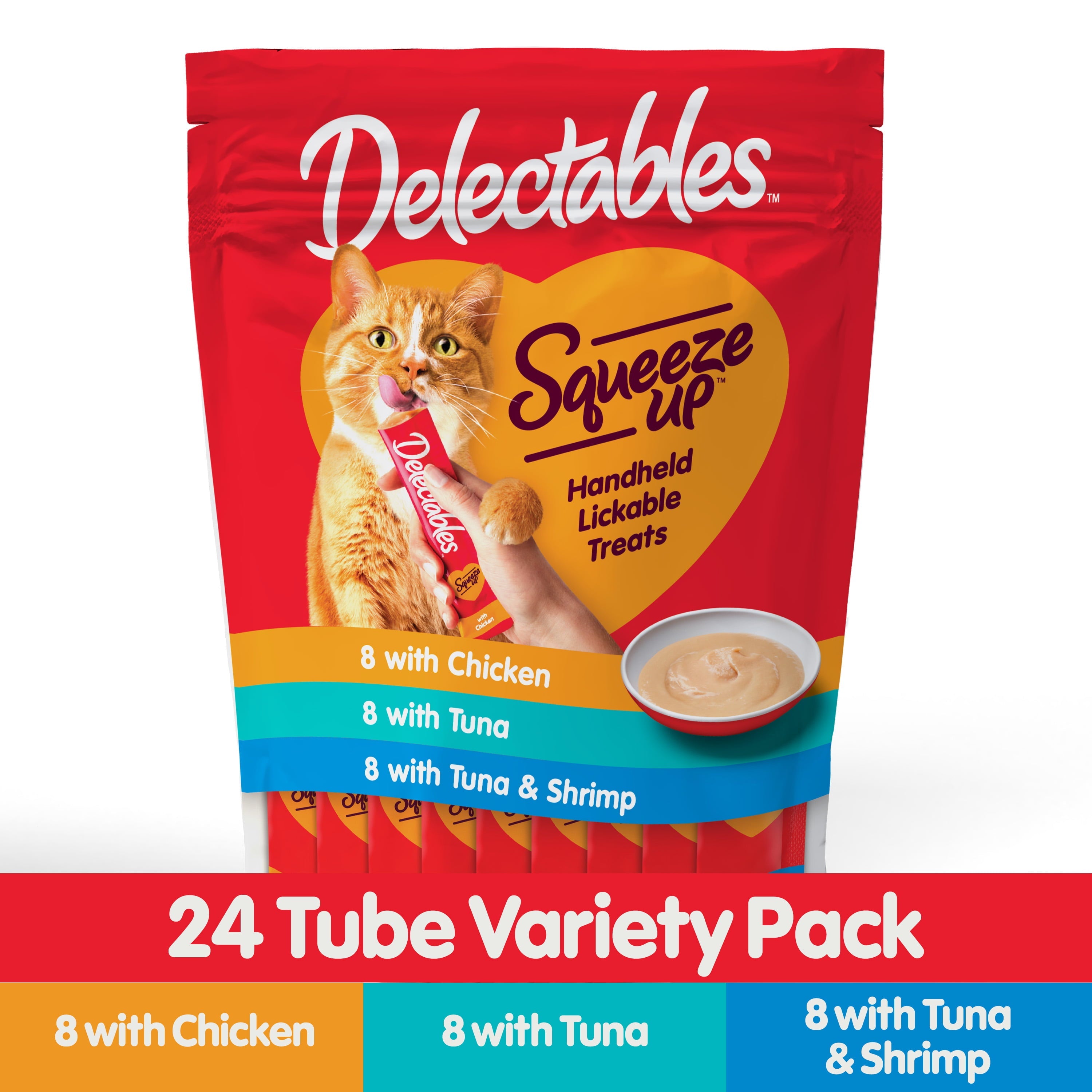 Hartz Delectables Squeeze Up Variety Pack Interactive Lickable Wet Cat Treat, 0.5oz (24 Count)