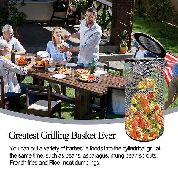 Stainless Steel Grill Multiuse Roaster Rolling Cylinder Basket Portable Mesh Rotating Bbq Cage Barbecue Accessories