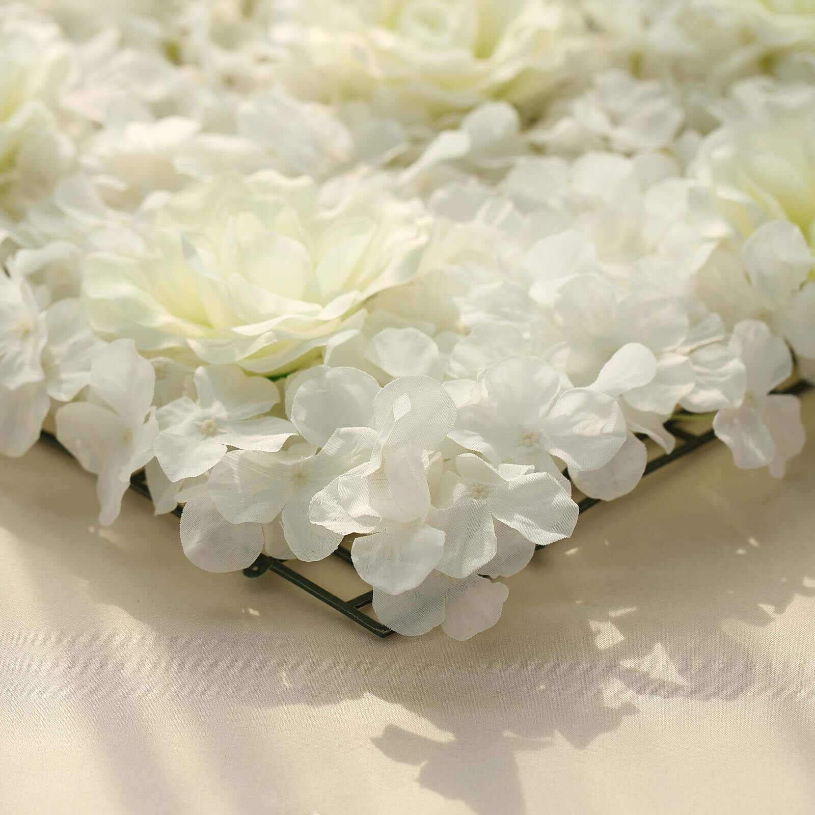 Cream 3D Silk Rose and Hydrangea Flower Wall Mat Backdrop - 4 Artificial Panels 11 Sq ft.