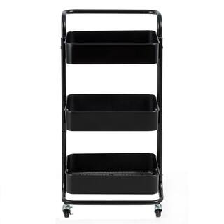 HONEY JOY 3-Tier Metal Rolling Utility Storage Cart Service Trolley Cart with Lockable Wheels in Black TOPB002996