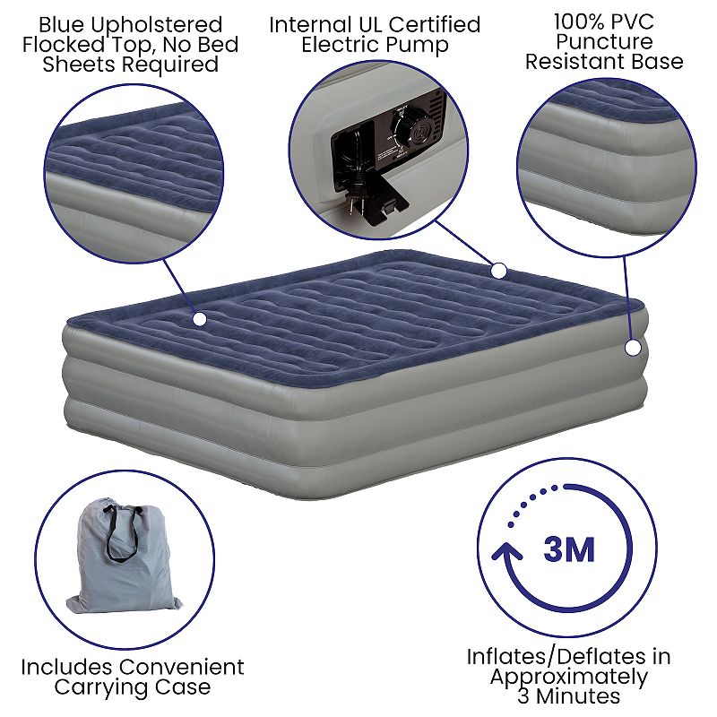 Emma and Oliver 18 Inch Raised Inflatable Air Mattress With Internal Electric Pump