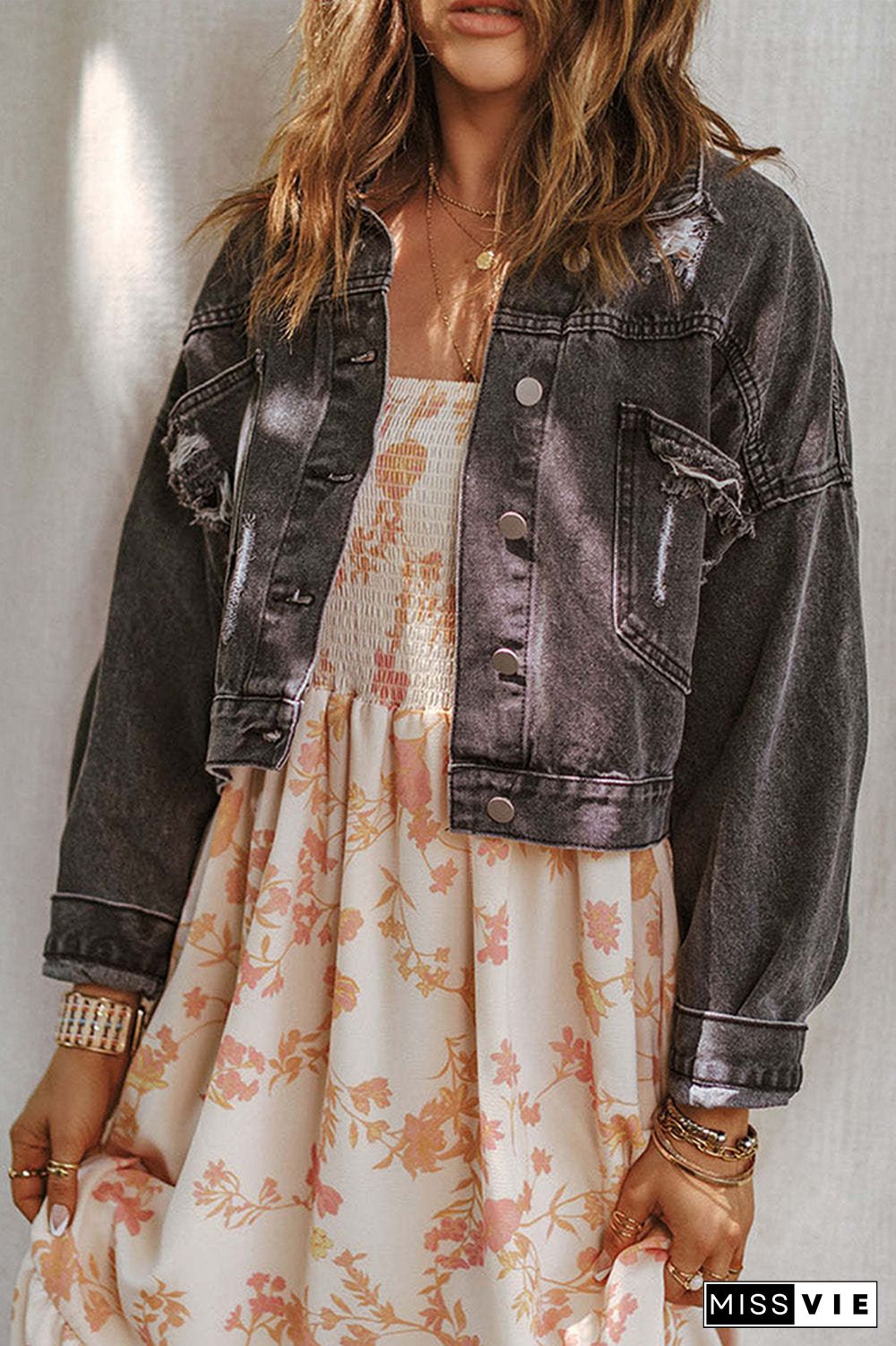 Ripped Tassel Short Length Denim Jacket