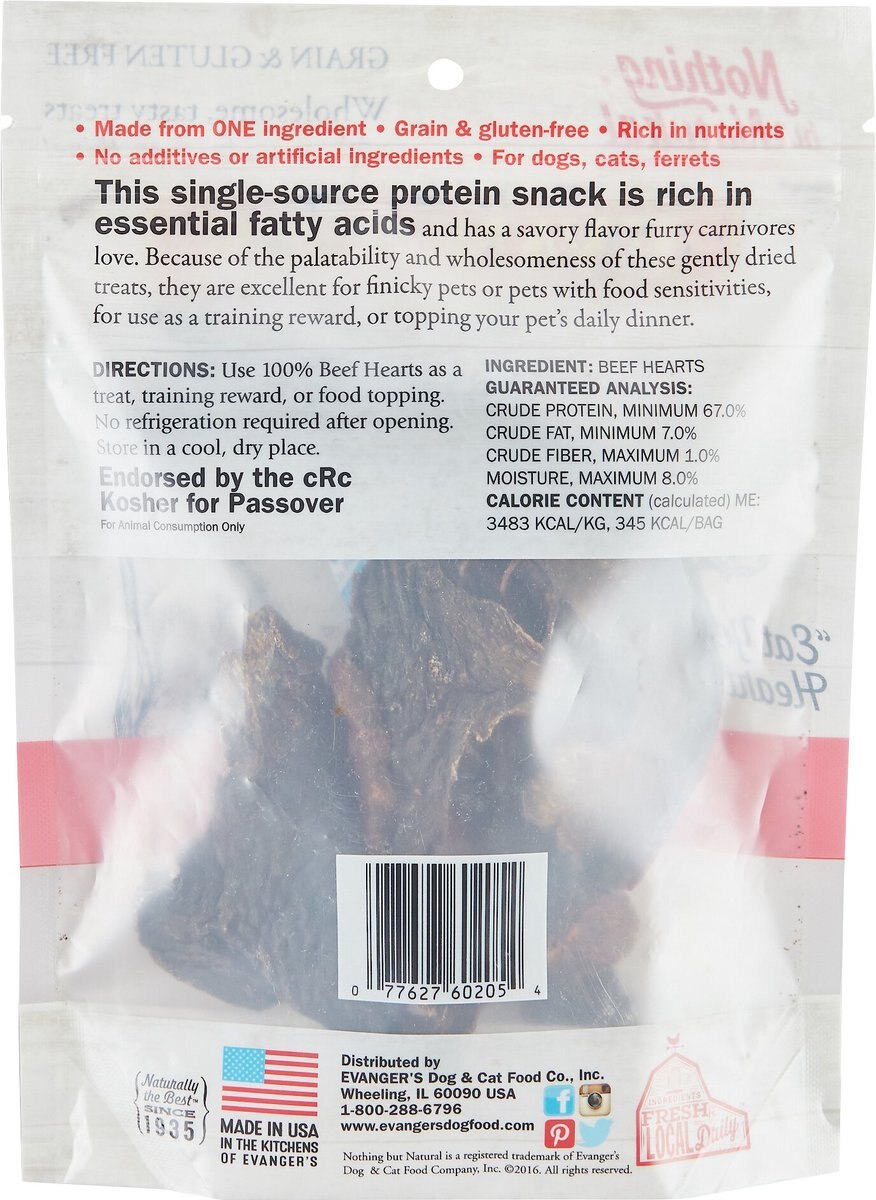 Evanger's Nothing but Natural Beef Hearts Gently Dried Dog and Cat Treats