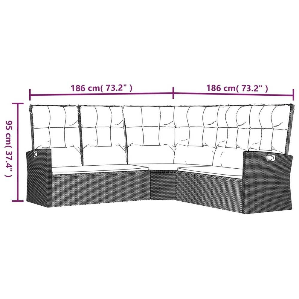 vidaXL Patio Furniture Set 4 Piece Sectional Sofa with Cushions Poly Rattan   39.4\