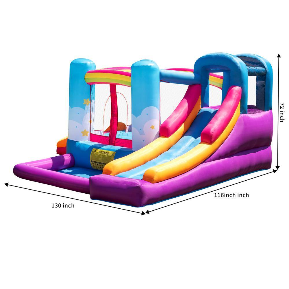 JOYIN 130L Multicolored Vinyl Rainbow Inflatable Bounce House with 2 Slides  Heavy-Duty Blower Play House For Kids Parties 70018