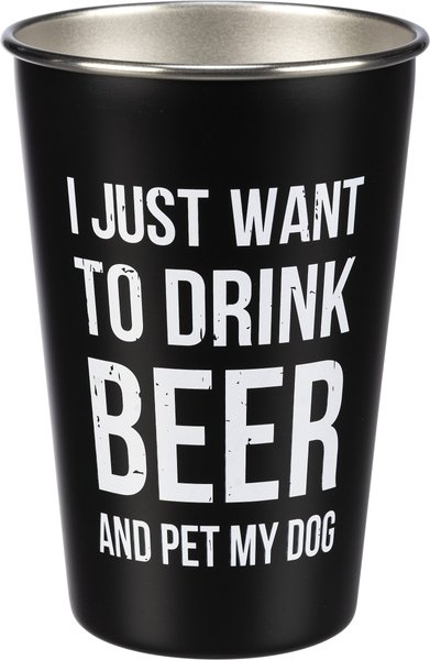 Primitives By Kathy Drink Beer and Pet Dog Stainless Steel Pint， 16-oz