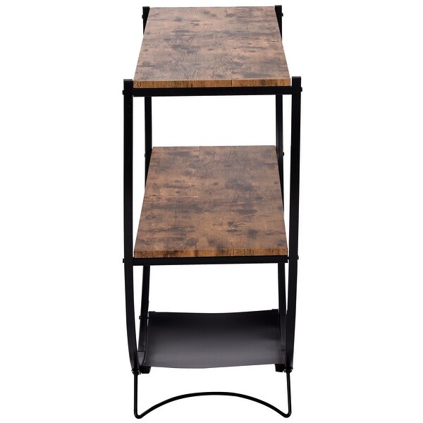 Rustic Industrial Design Demilune Shape Textured Metal Distressed Wood Console Table (Distressed Brown) - 48