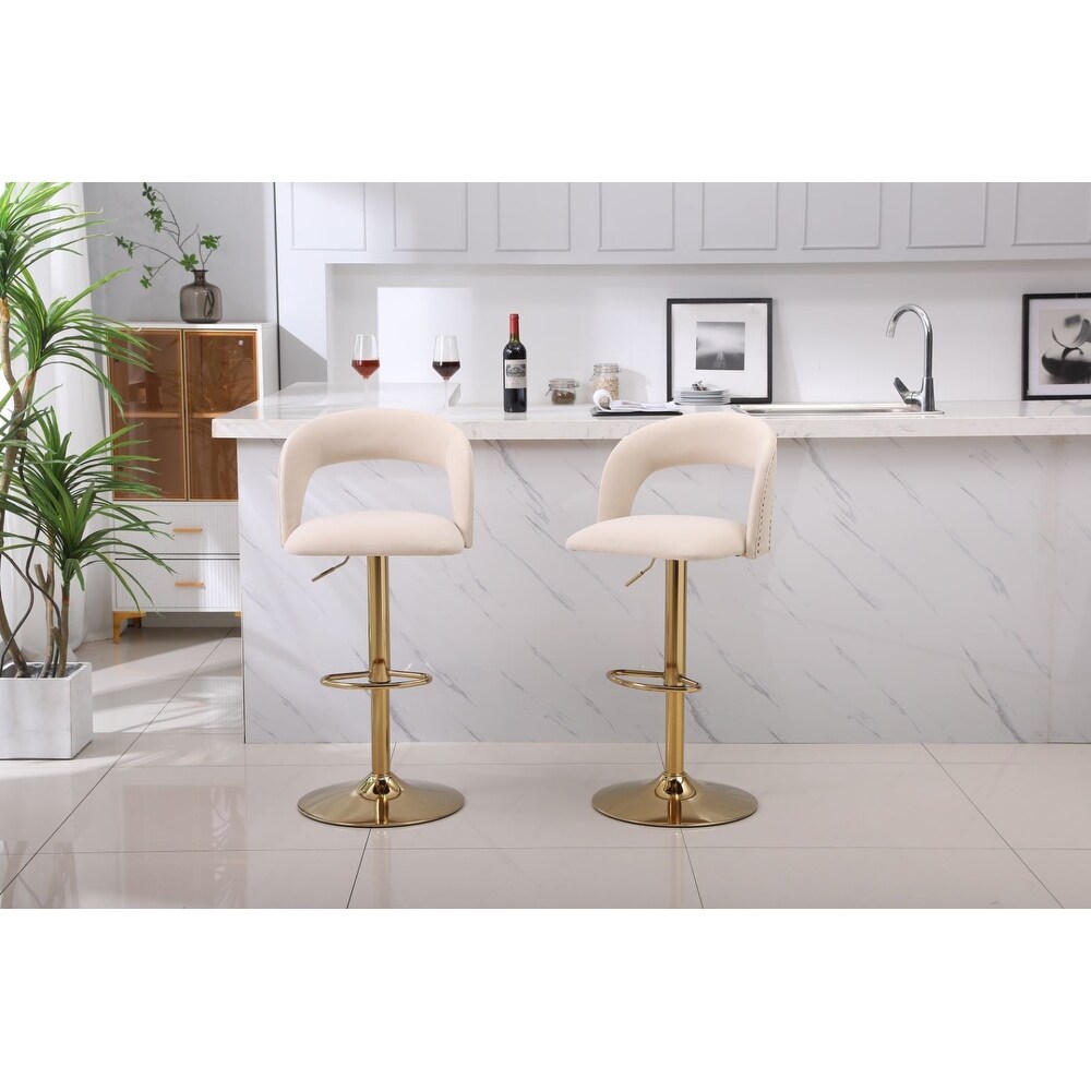 Swivel Velvet Bar Stool Counter Height Adjustable Set of 2