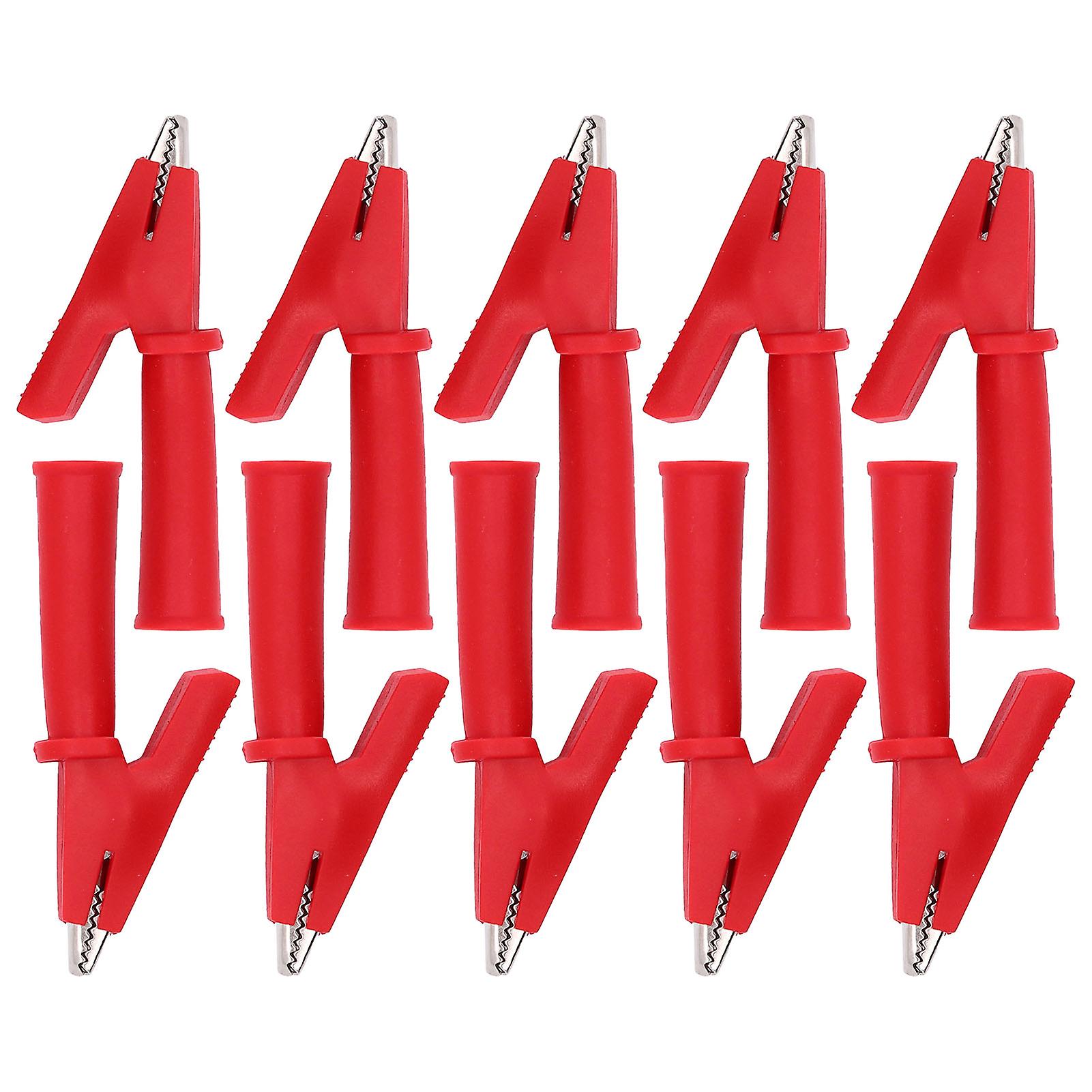 10pcs Test Lead Crocodiles Clip Brass Pvc Insulated Safety Multimeter Clips For 4mm Banana Plugred