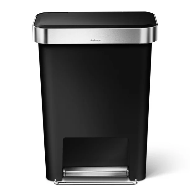 Simplehuman 12 gal Plastic Rectangular Kitchen Step Trash Can With Liner Pocket， Black