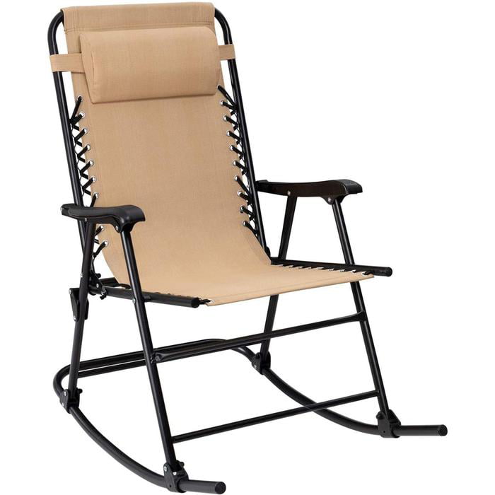 Vineego Patio Rcoking Chair Outdoor Zero Gravity Textilene Foldable Lounge Chair, Beige