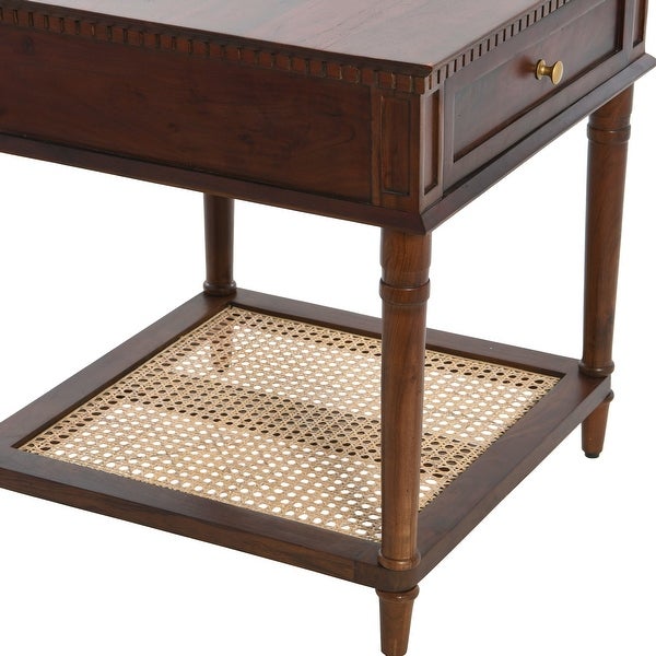 Maxwelton Acacia Wood and Cane Bed Side Table