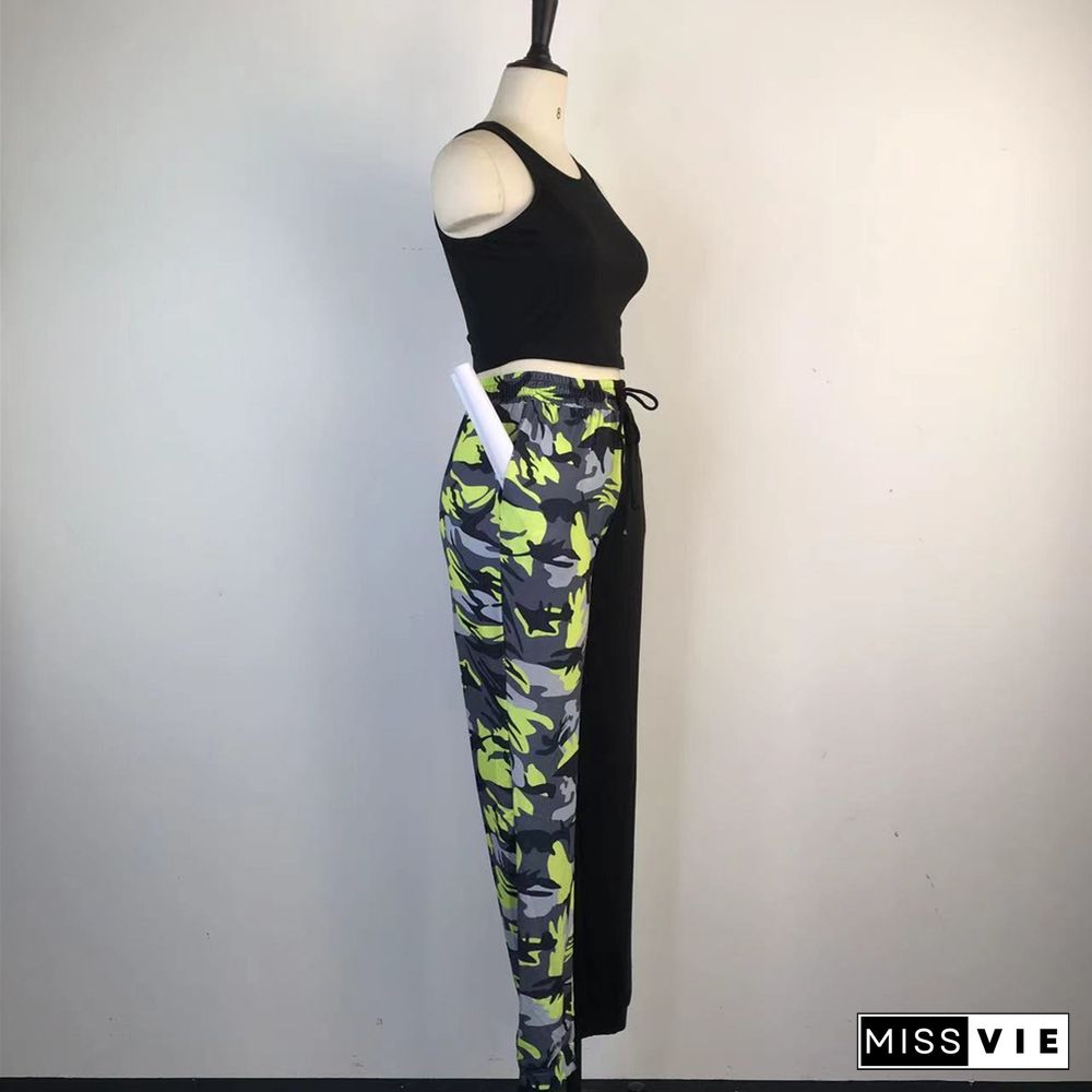 Crop Tank Top And Camouflage Print Pants Outfits