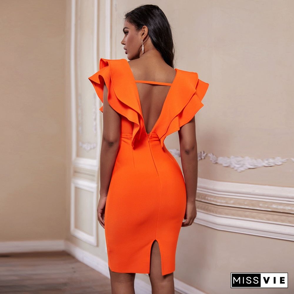 Bandage Dress Women's Summer Party Dress Orange Black Red White Ruffles Ladies Sexy Bodycon Dress Evening Club Birthday Outfits