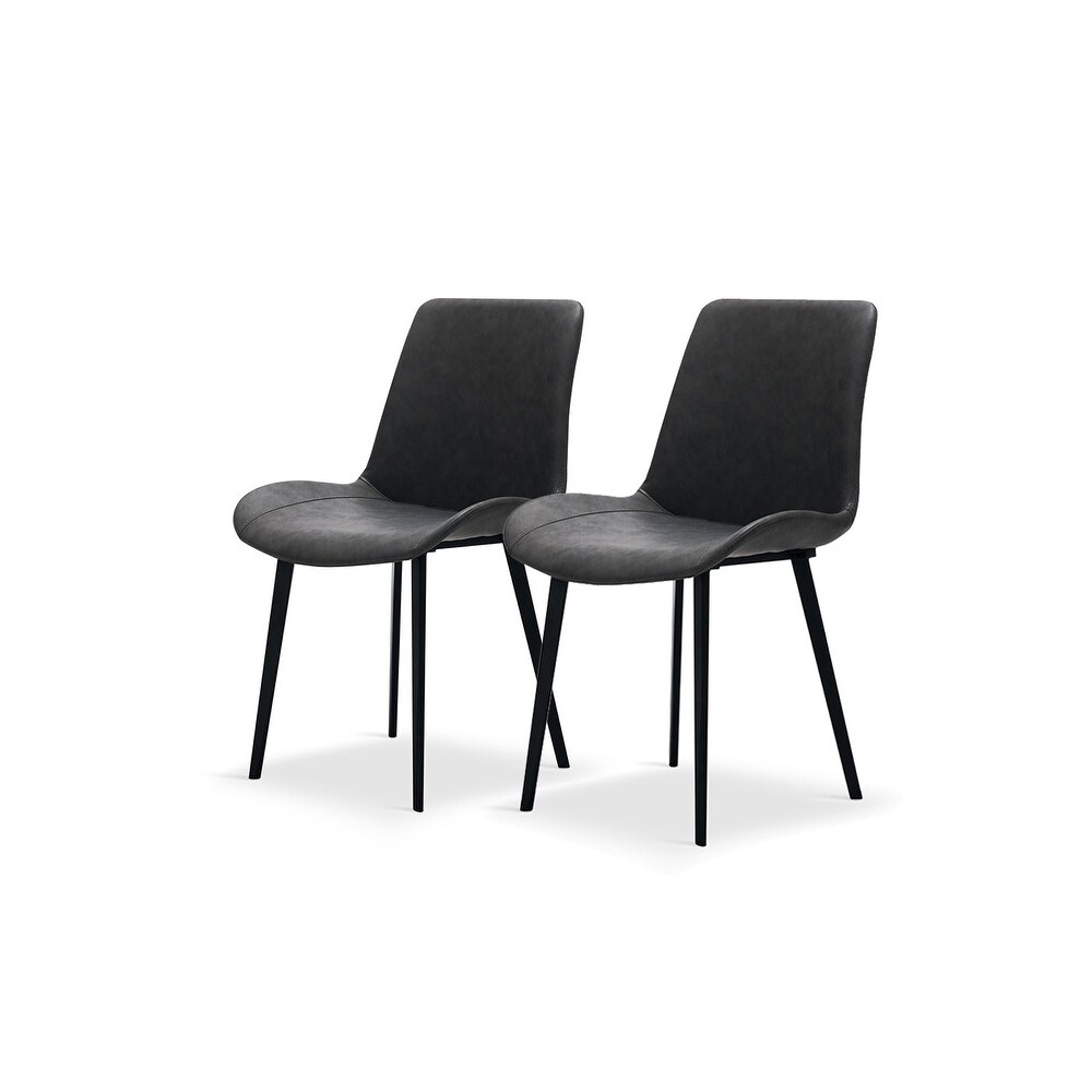 Set of 2 Microfiber Leather Dining Chairs with Steel Legs