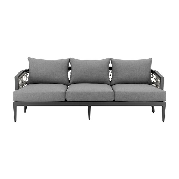 Zella Outdoor Patio 4 Piece Conversation Set in Aluminum with Light Gray Rope and Cushions