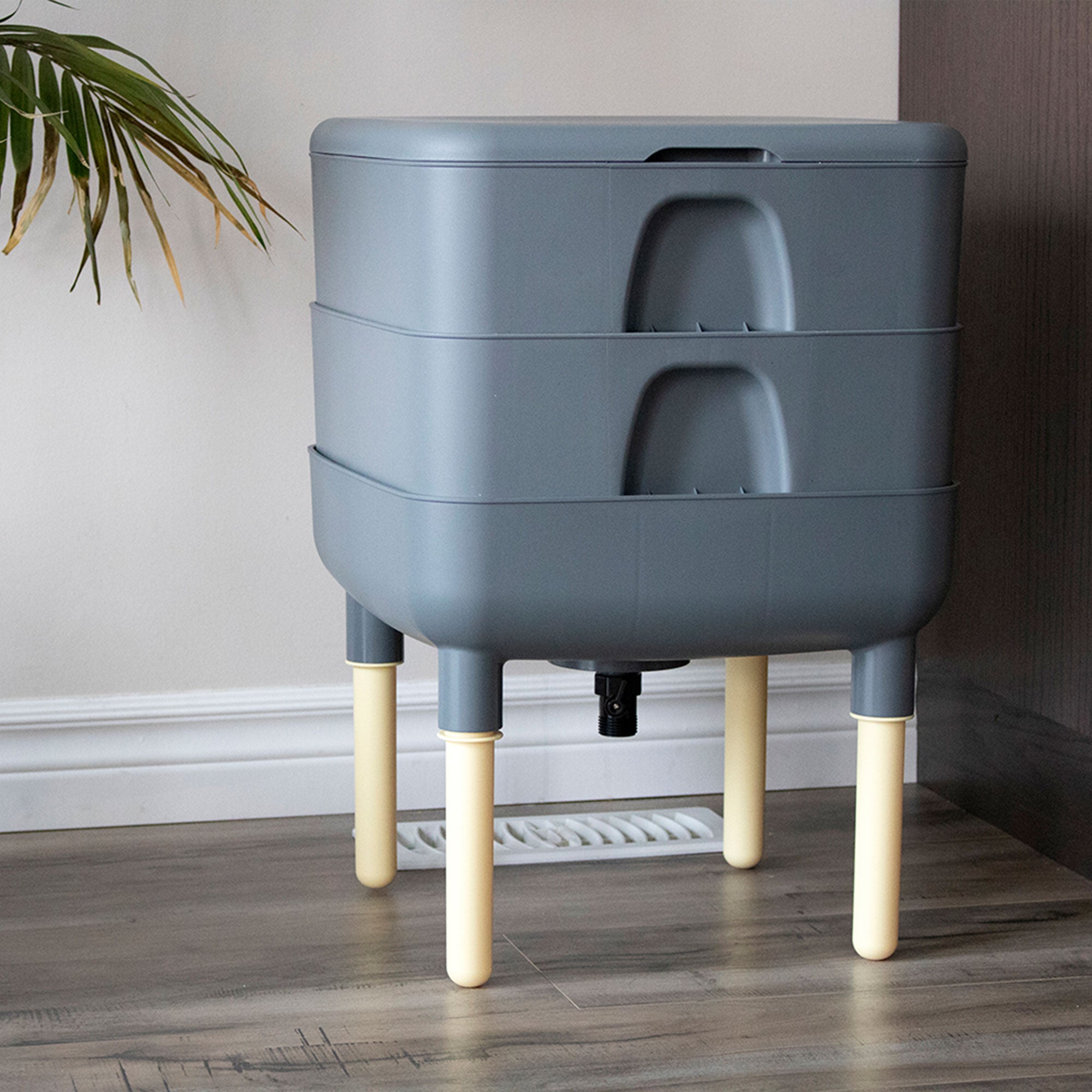 FCMP Outdoor The Essential Living Worm Composter 6 Gal Composting Bin System Indoor Modern Compost Storage, Gray