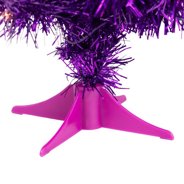 2' Prelit Purple Iridescent Pine Artificial Tinsel Christmas Tree