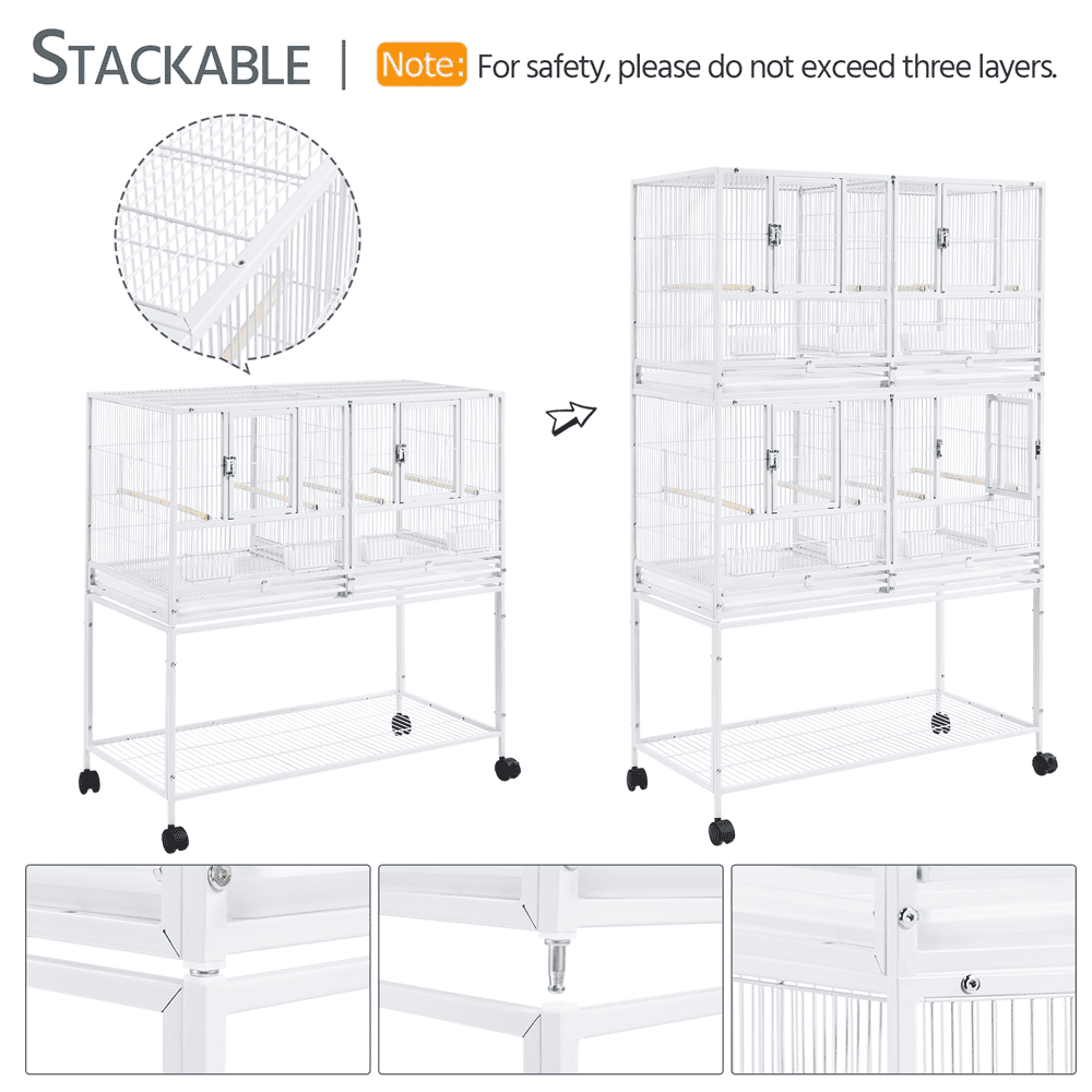 Easyfashion Rolling Bird Stackable Divided Breeder Cage for Small Birds， White