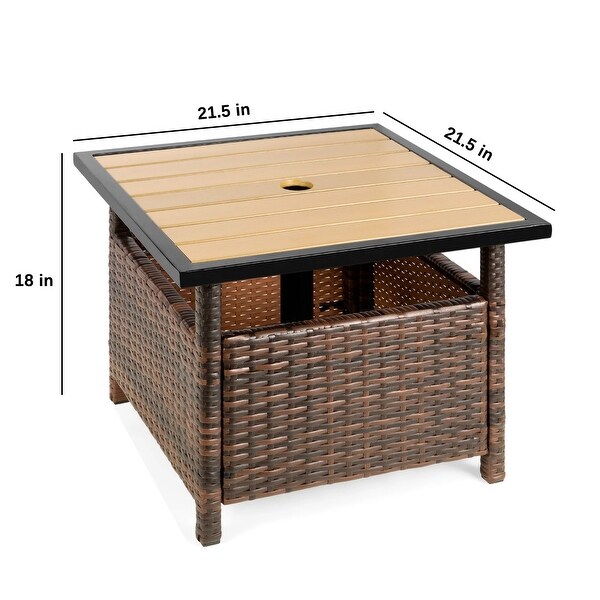 Outdoor Wicker Patio Side Table Accent Furniture w/ Umbrella Hole