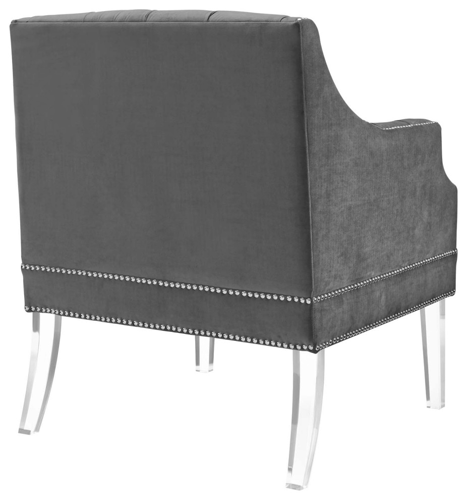 Gray Proverbial Tufted Button Accent Performance Velvet Armchair   Contemporary   Armchairs And Accent Chairs   by Uber Bazaar  Houzz