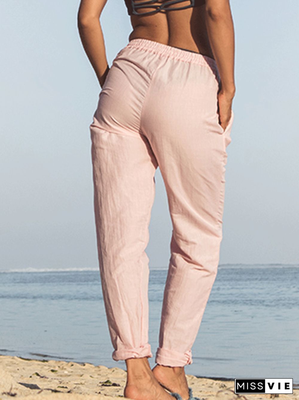 Womens Casual Plus Size Linen Pants