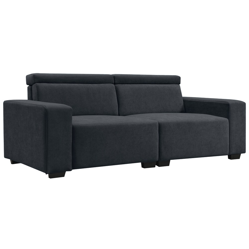 2 in1 Chaise Lounge Sofa Velvet Sectional Loveseat with Adjustable Headrest  Livingroom Loveseat Sleeper  Recliner Settee  Black